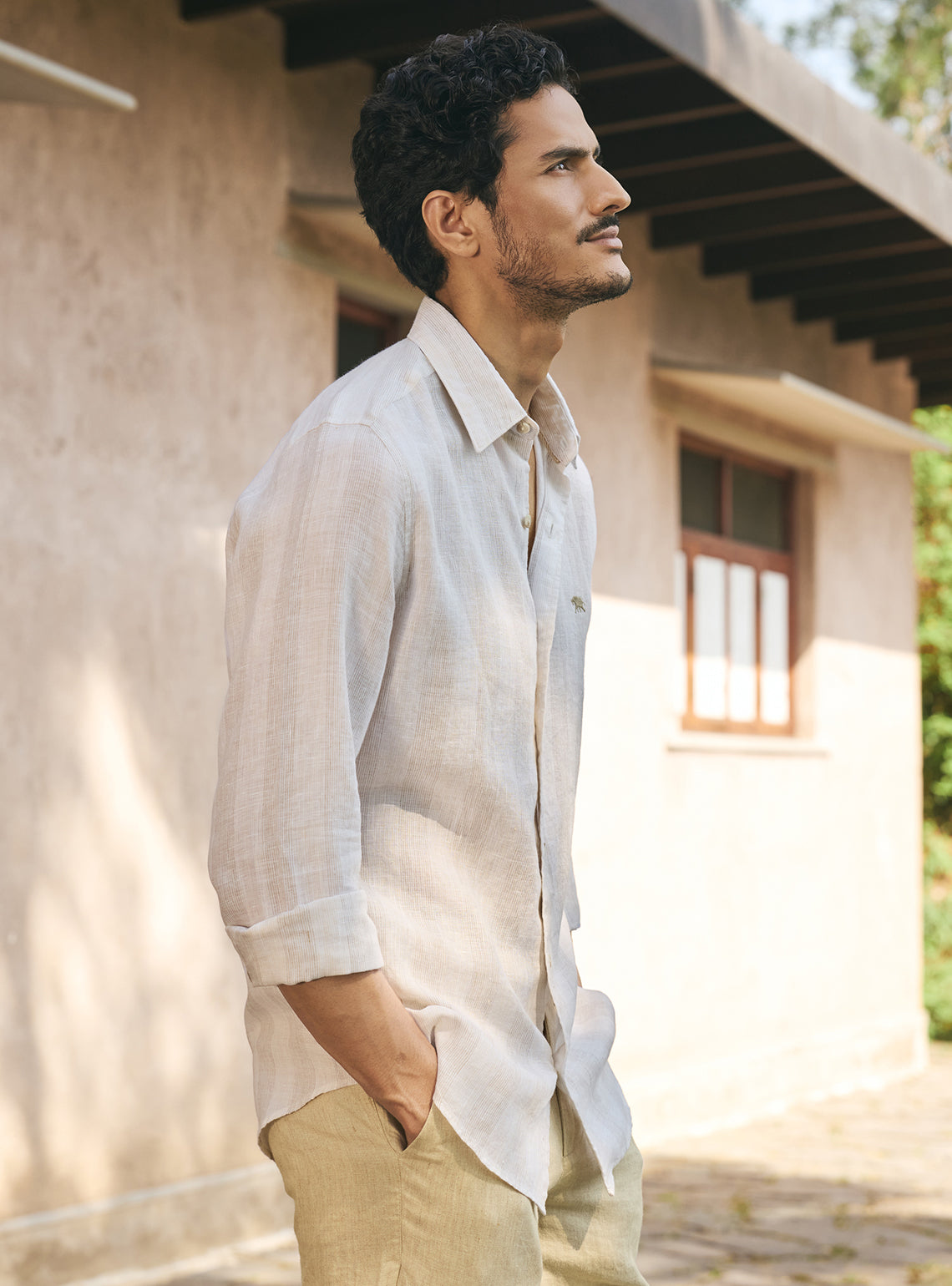 Safari Khaki Stripe Linen Shirt