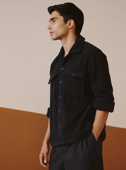 Jet Black Poly Fleece Overshirt