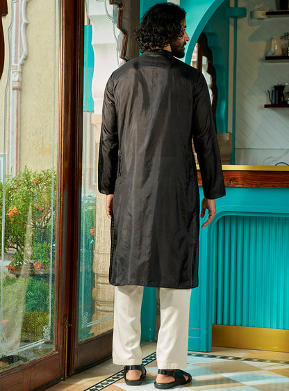 Kaal Black Bangalore Silk Kurta