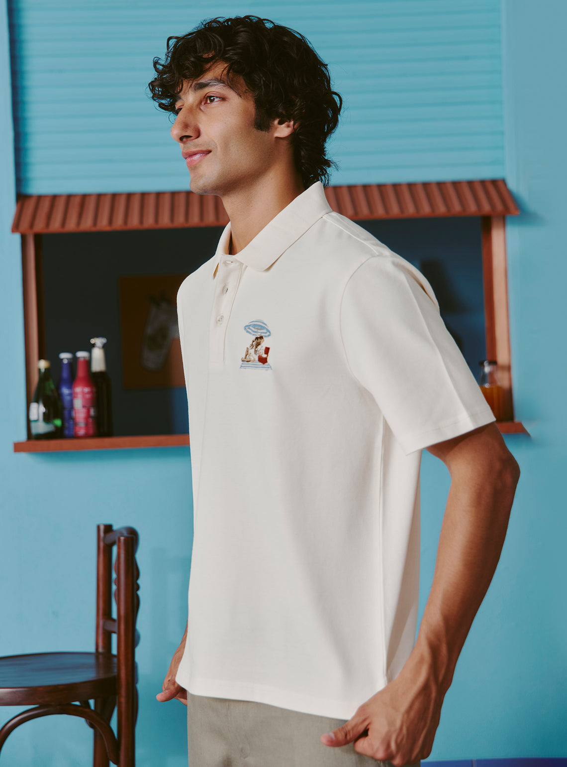 Vesper White Cotton Stretch Embroidered Polo