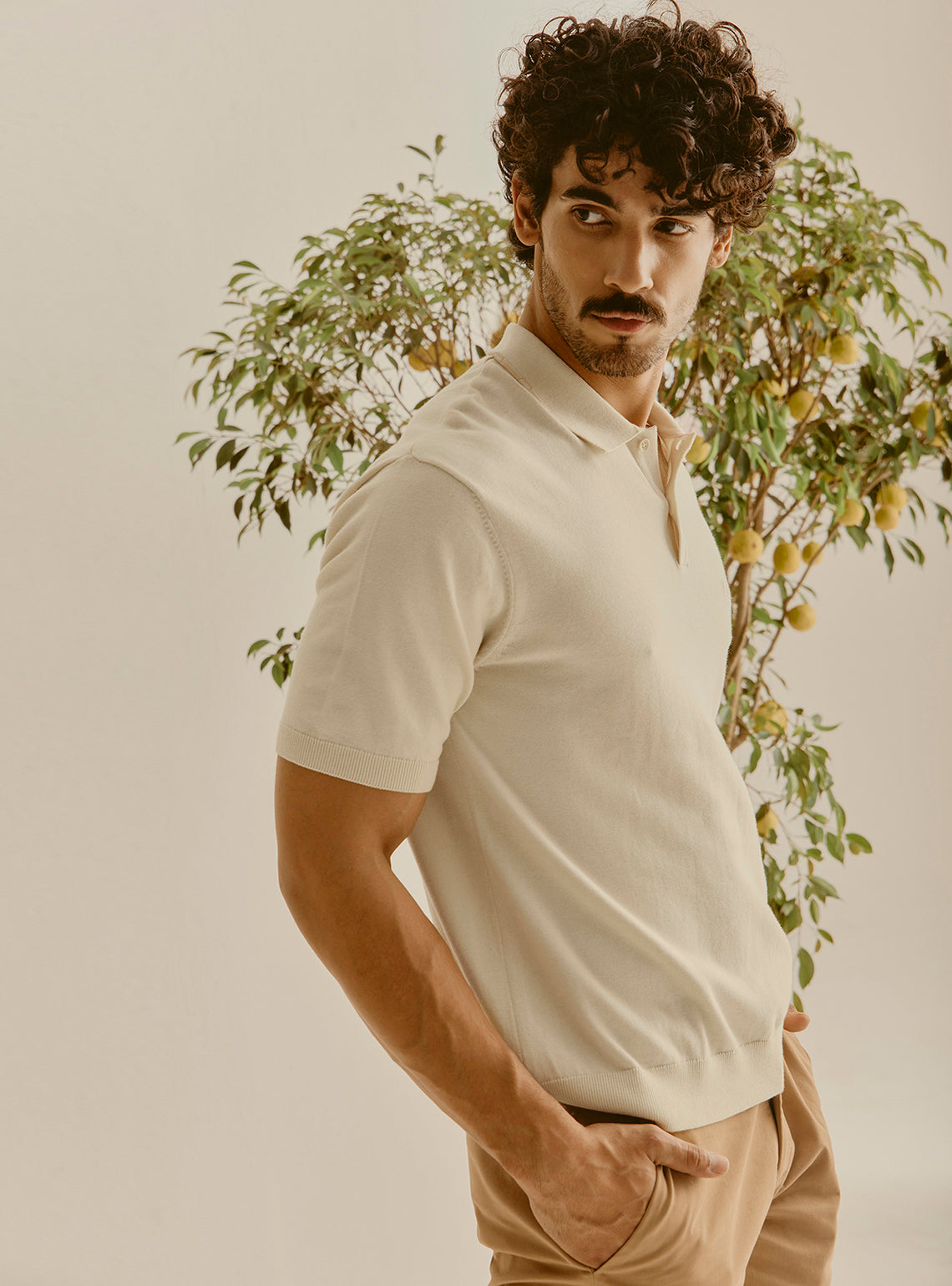 Bodrum Off-White Cotton Knit Polo
