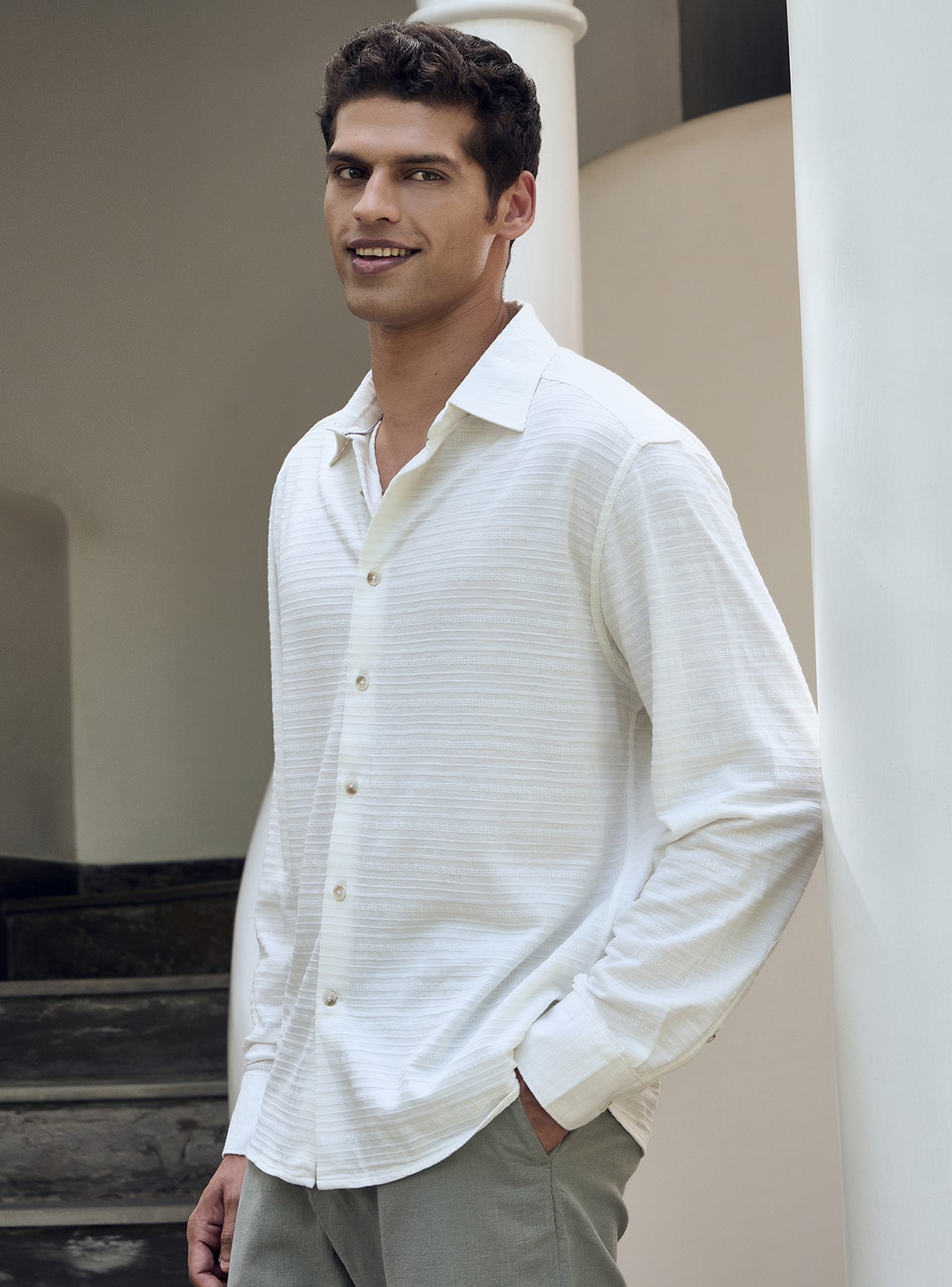 Alto White Cotton Blend Pointelle Shirt
