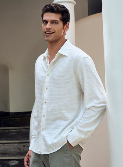 Alto White Cotton Blend Pointelle Shirt