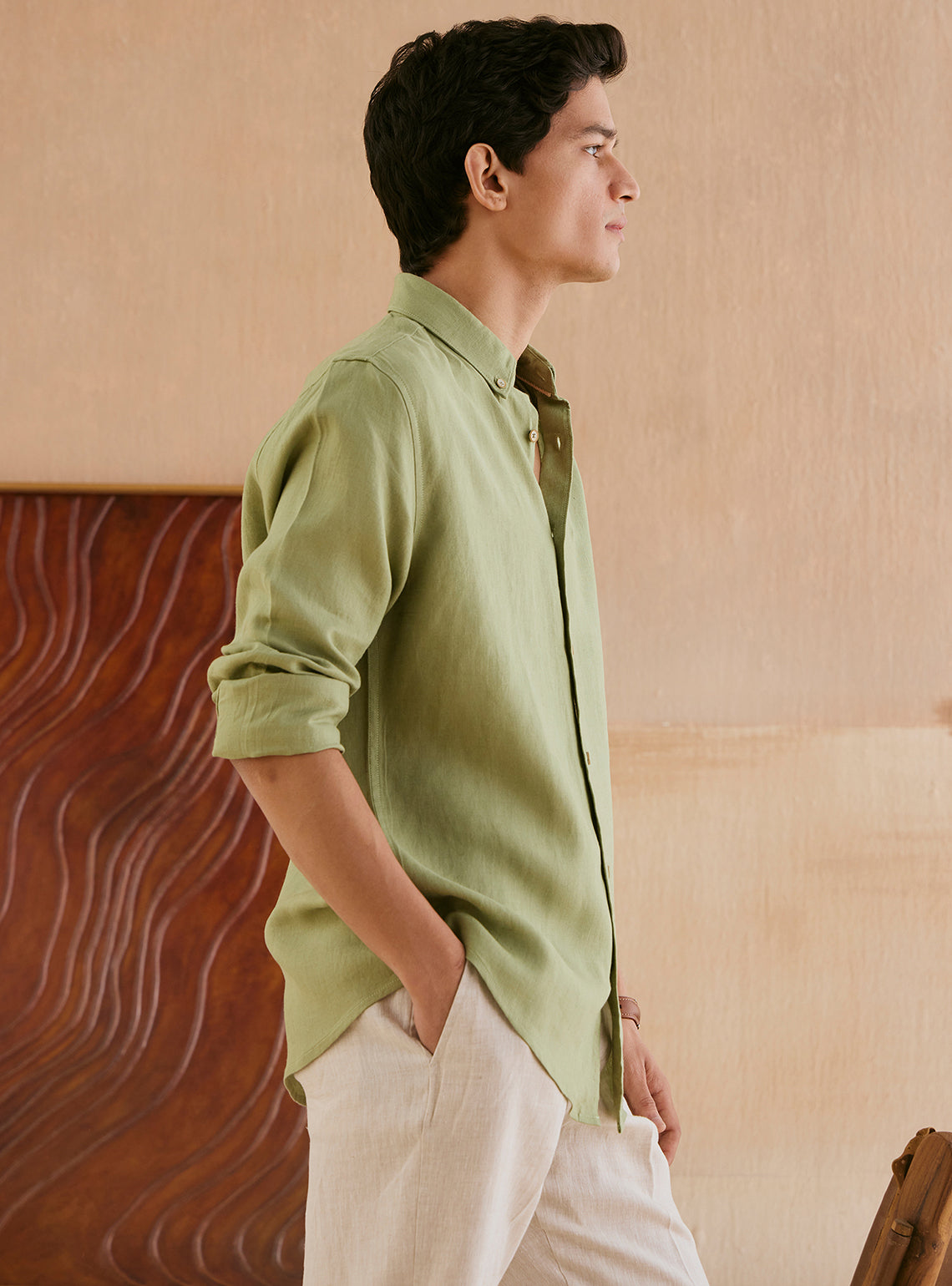 Avocado Green European Linen Shirt