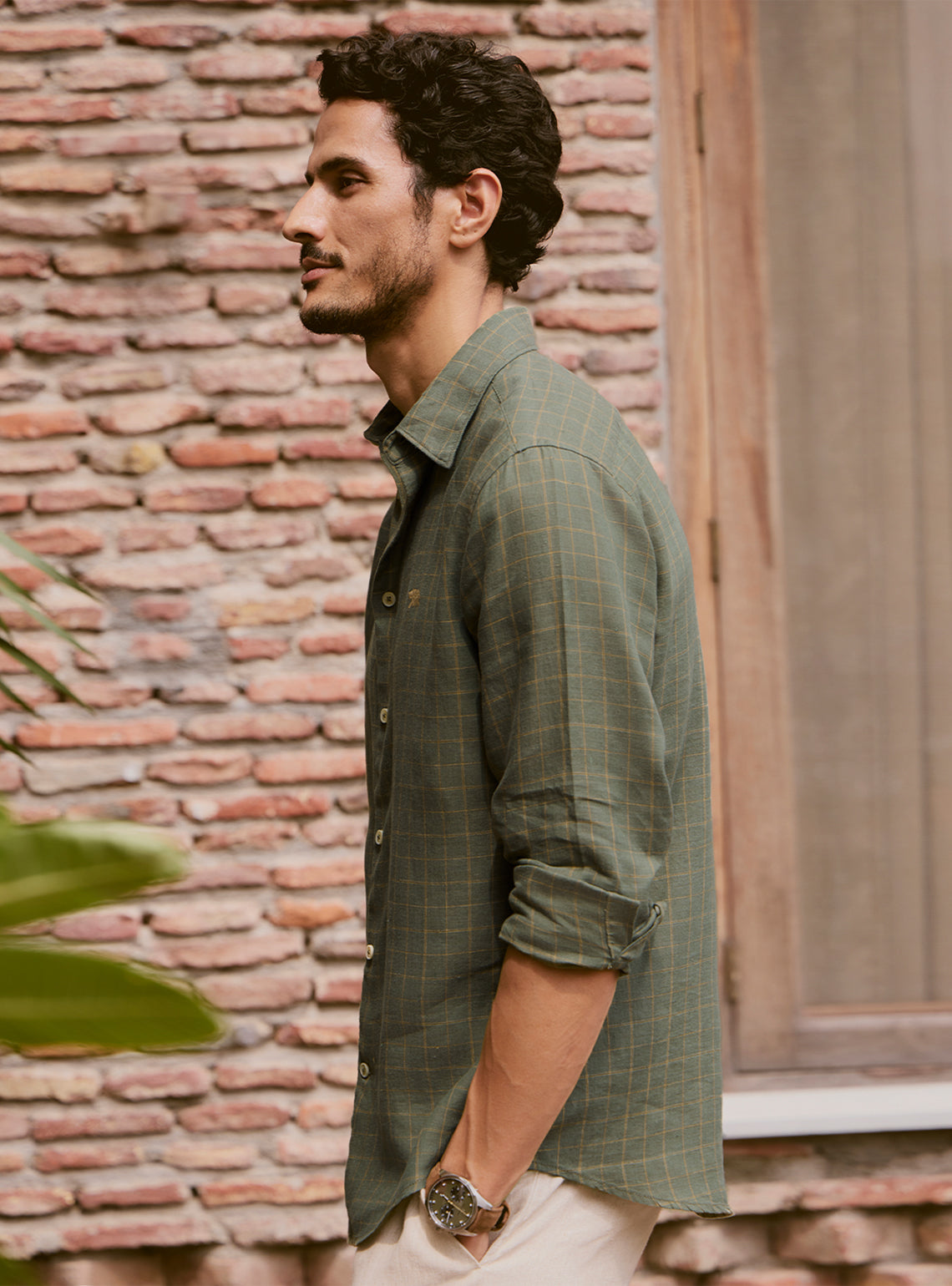 Gold Emerald European Linen Check Shirt