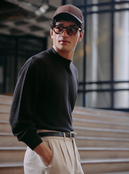 Onyx Black Cotton Wool Pullover