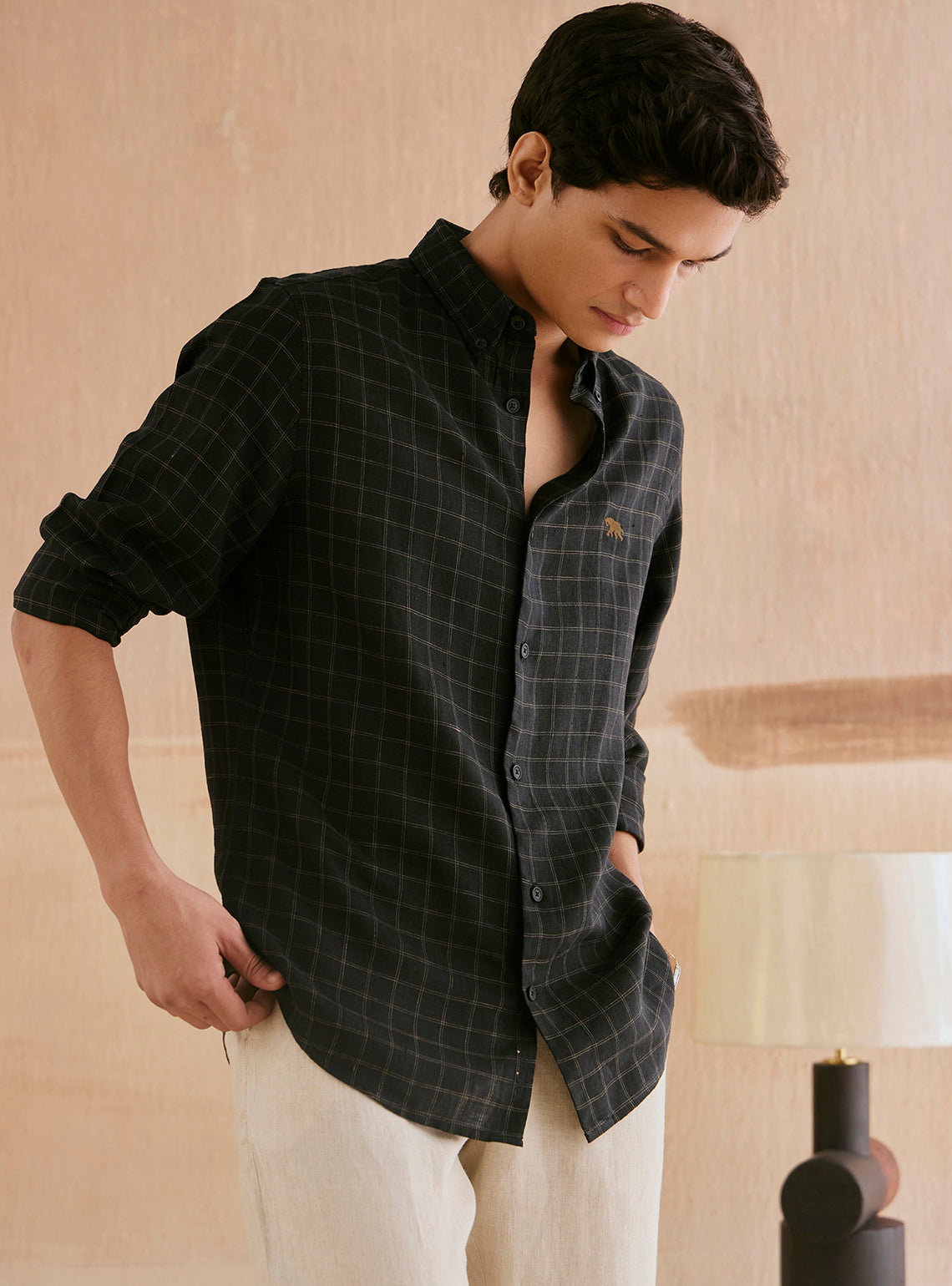 Onyx Gold Check Linen Shirt