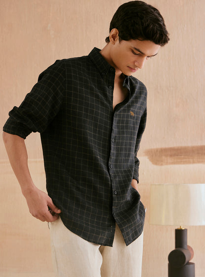 Onyx Gold Check Linen Shirt
