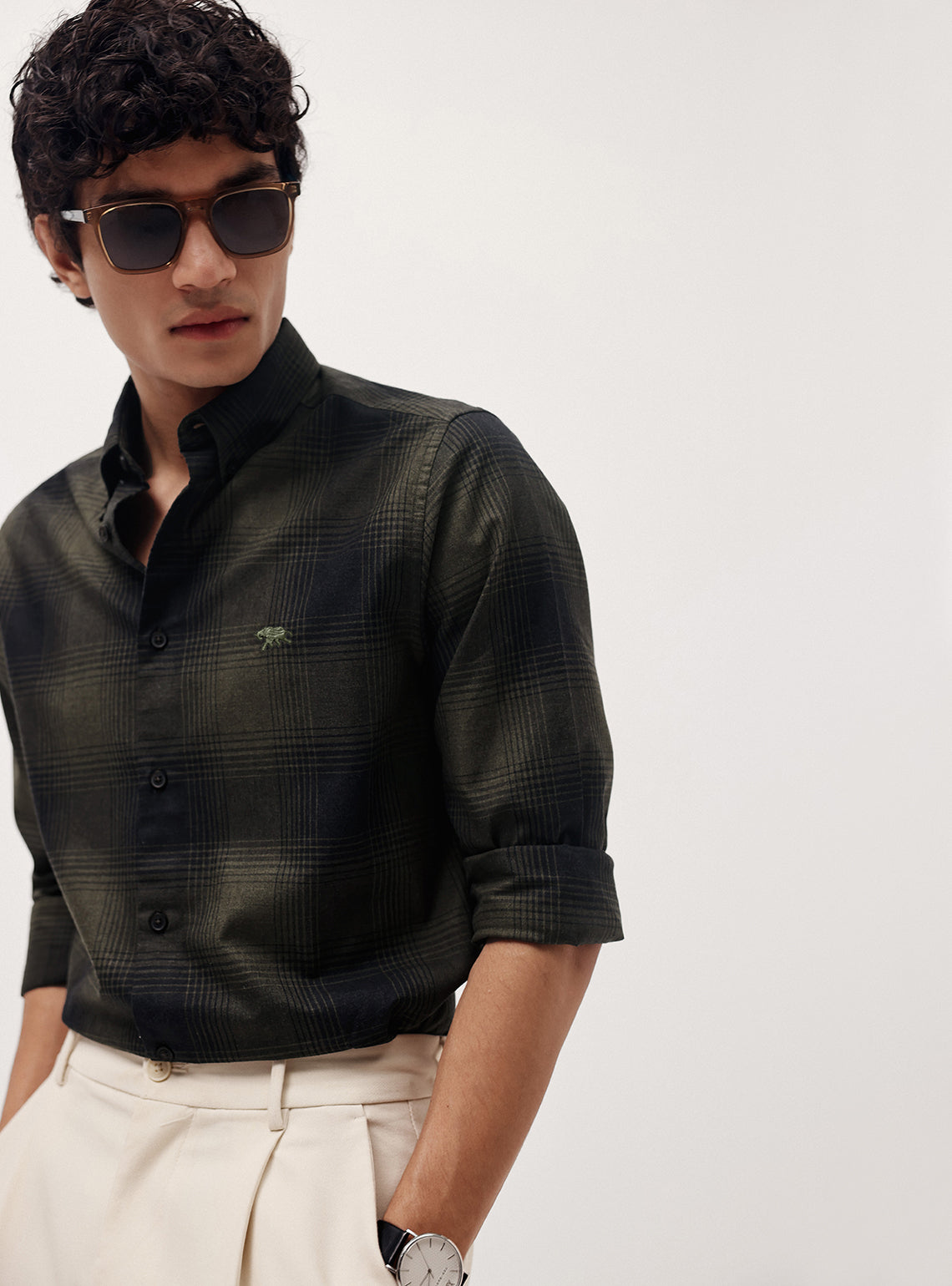 Gravel Olive Cotton Melange Shirt