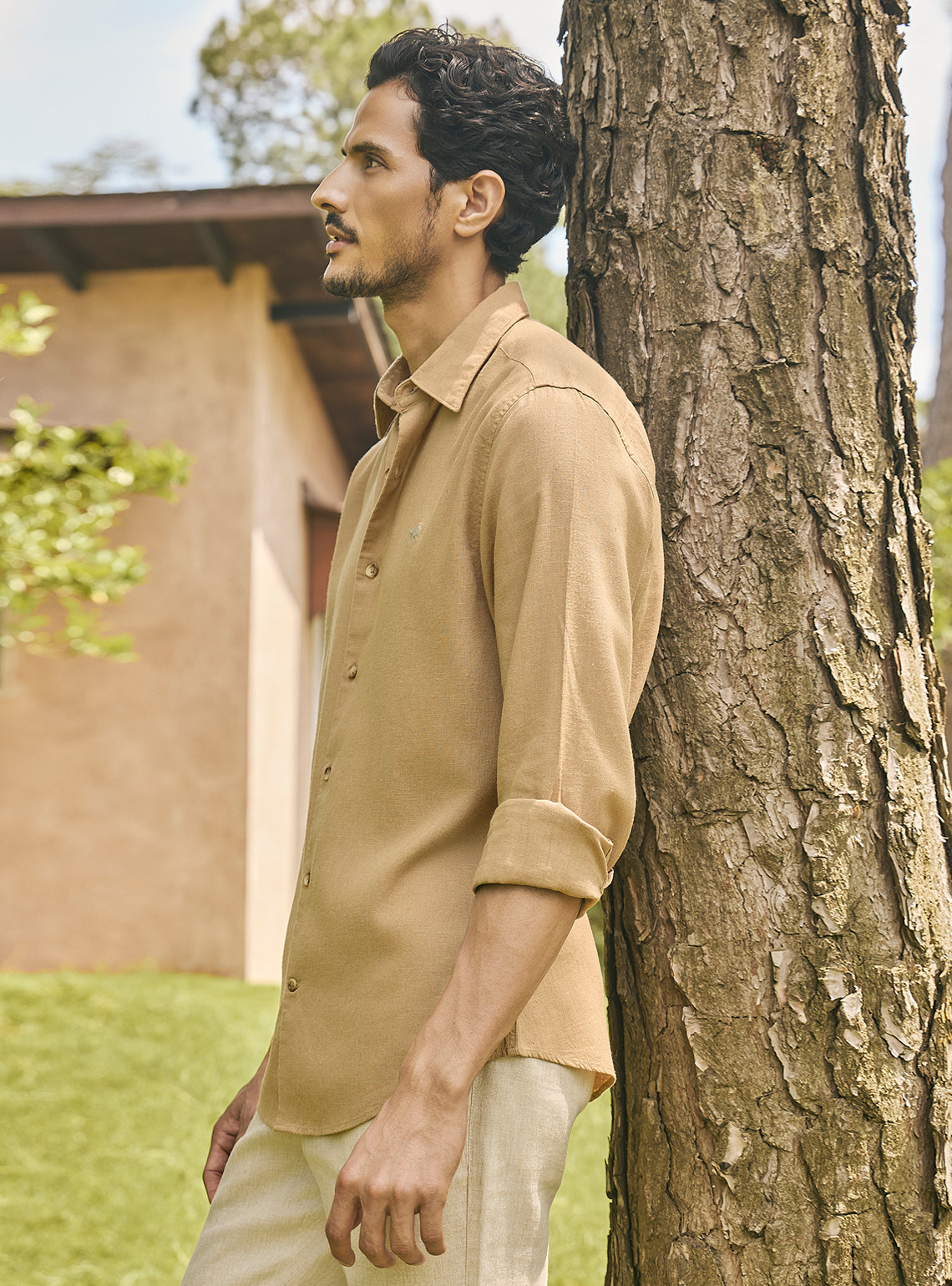 Patina Brown Lyocell Linen Shirt