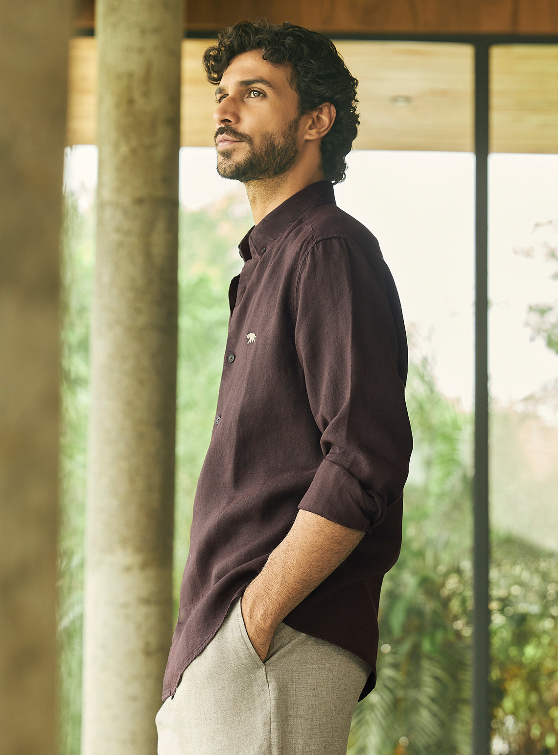 Deep Brown European Linen Shirt