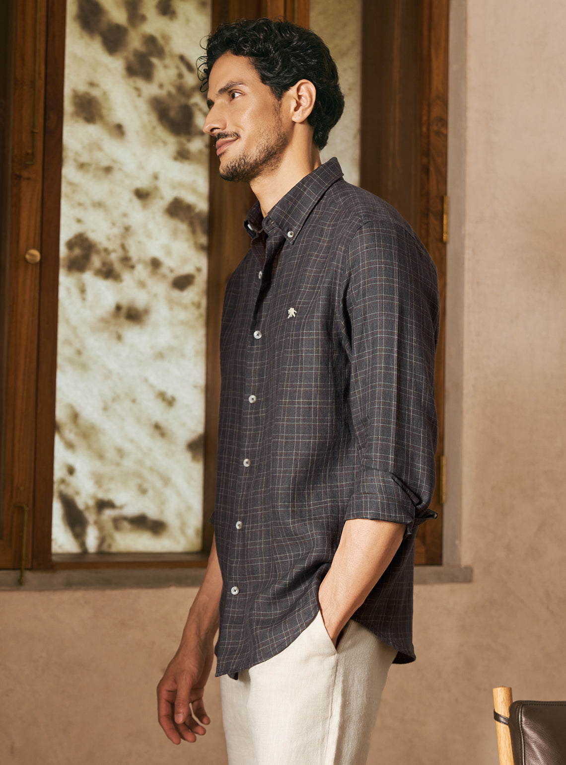 Matrix Grey Check Linen Shirt