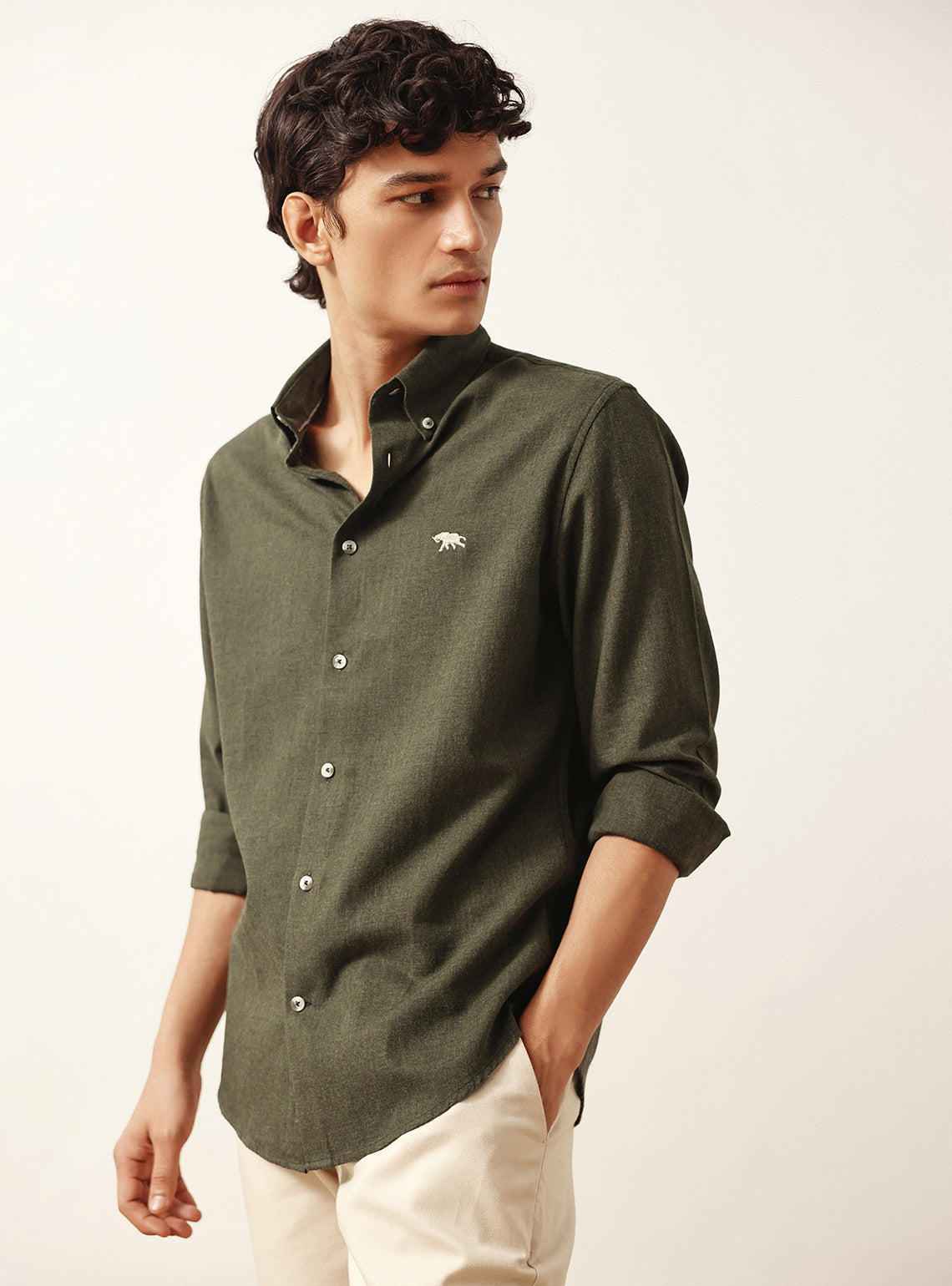 Kelp Olive Cotton Melange Shirt