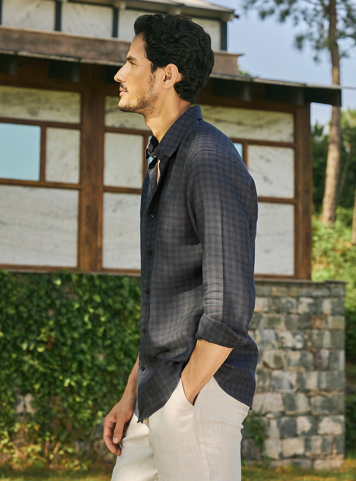 Tartan Black Check Linen Shirt