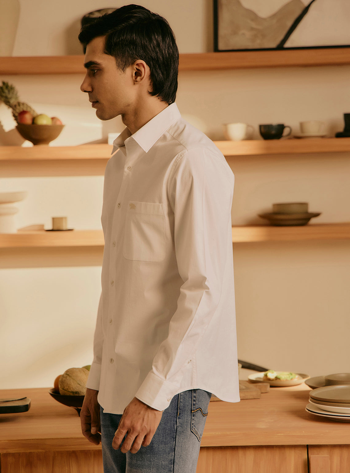 Chalk White Cotton Stretch Shirt