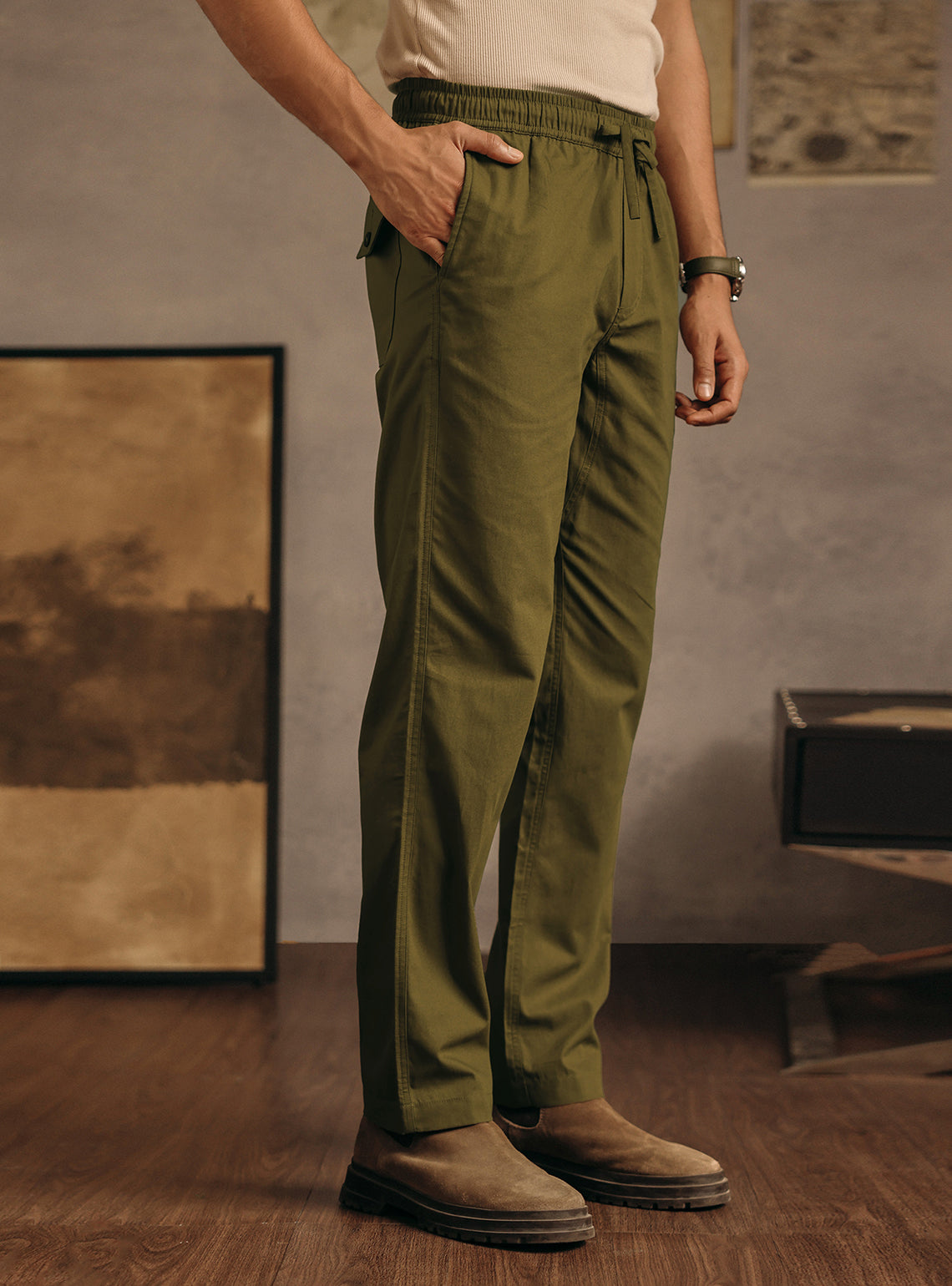 Madras Olive Cotton Canvas Cargo