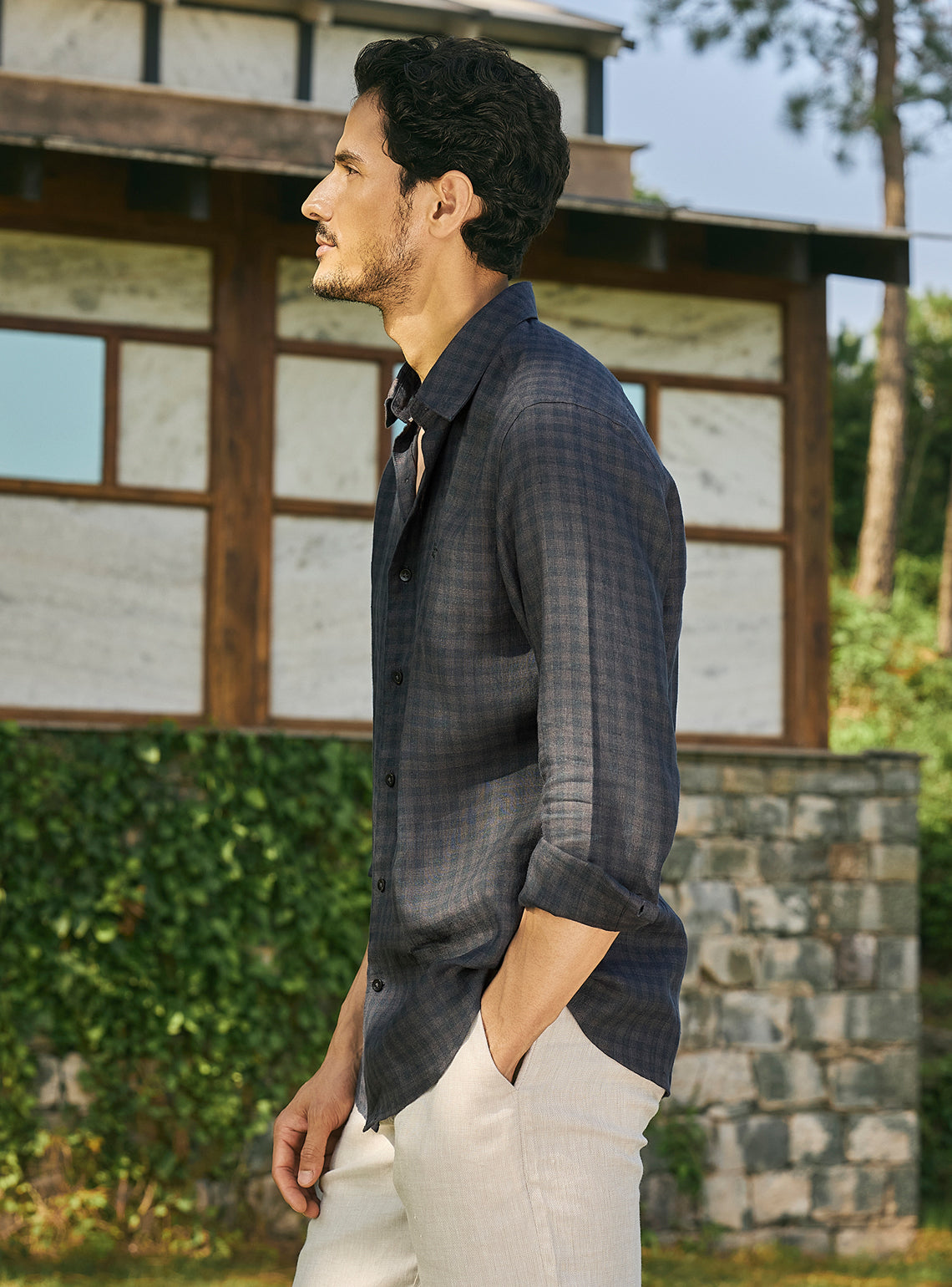 Tartan Black European Linen Check Shirt