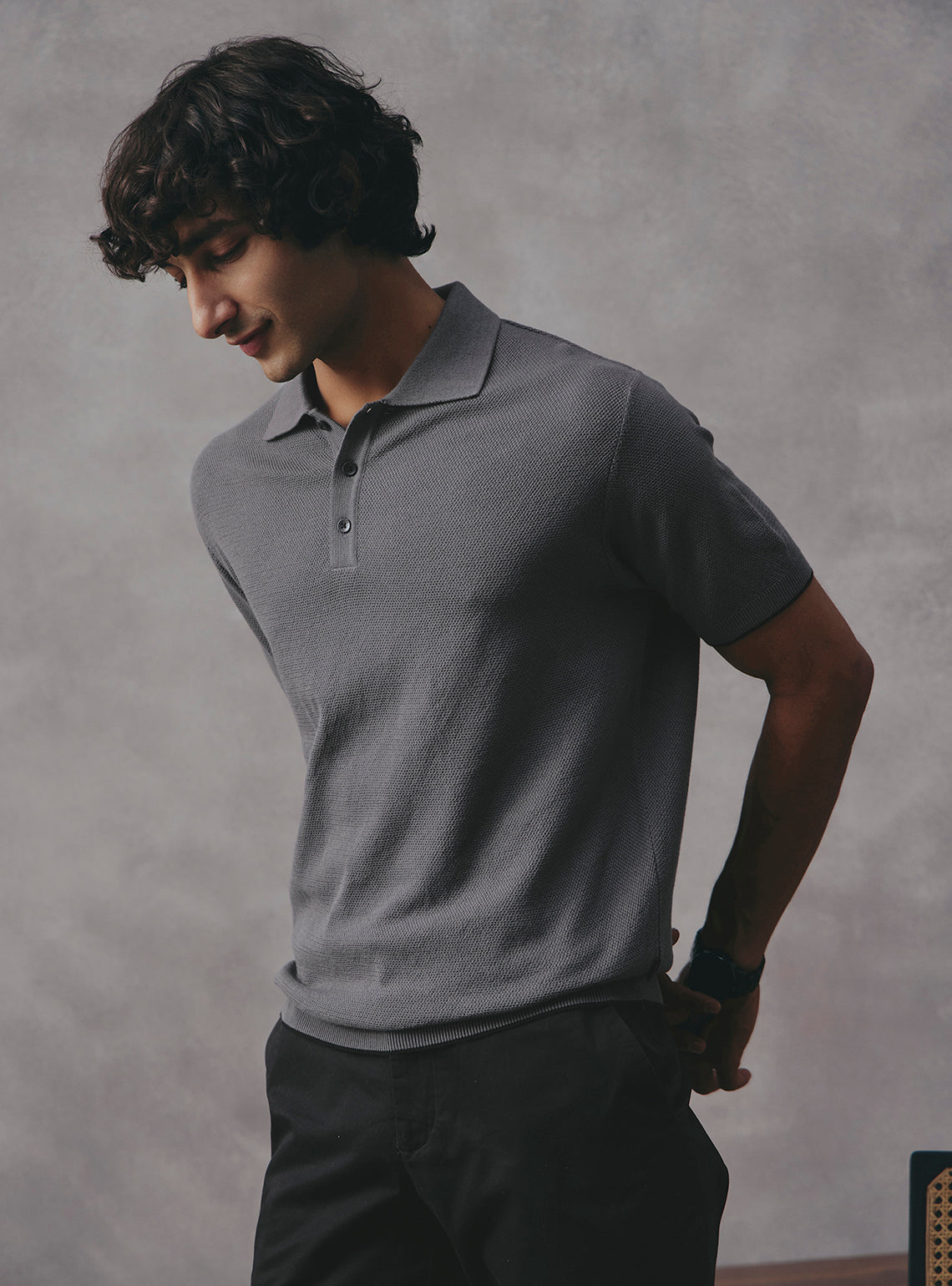 Stone Grey Cotton Polo
