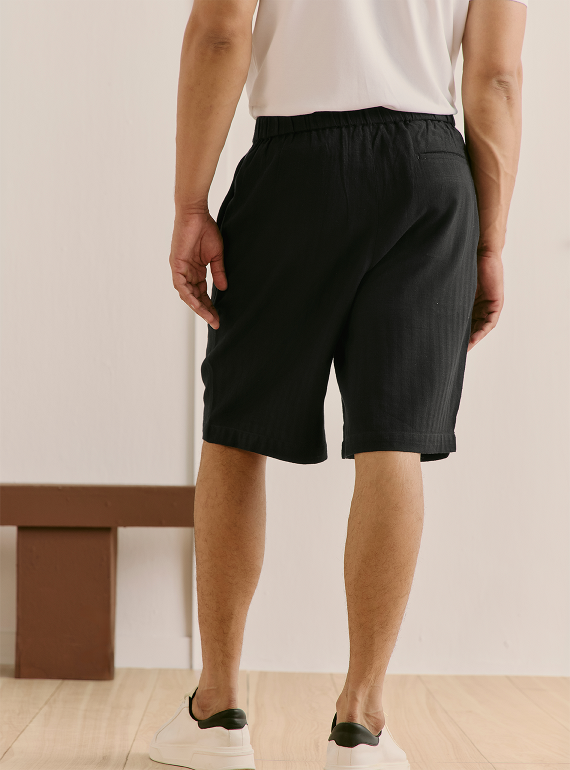 Midnight Black Cotton Straight Shorts