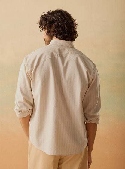 Beige Linen Cotton Stripe Shirt