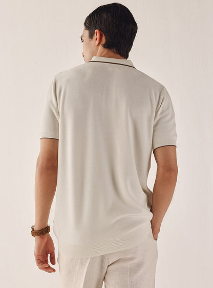 Malta White Cotton Bamboo Textured Polo