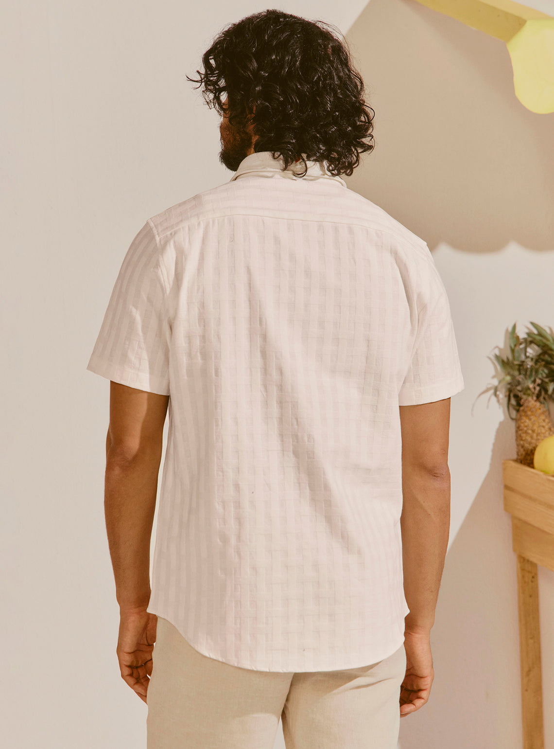 Tivat Off-White Cotton Dobby Shirt