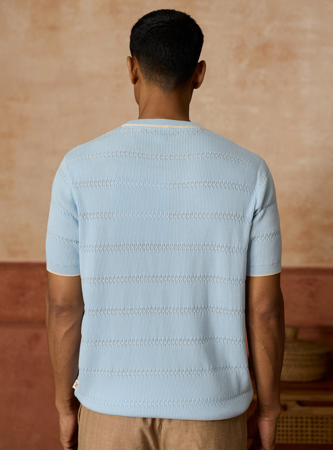 Harbour Blue Cotton Textured Crewneck