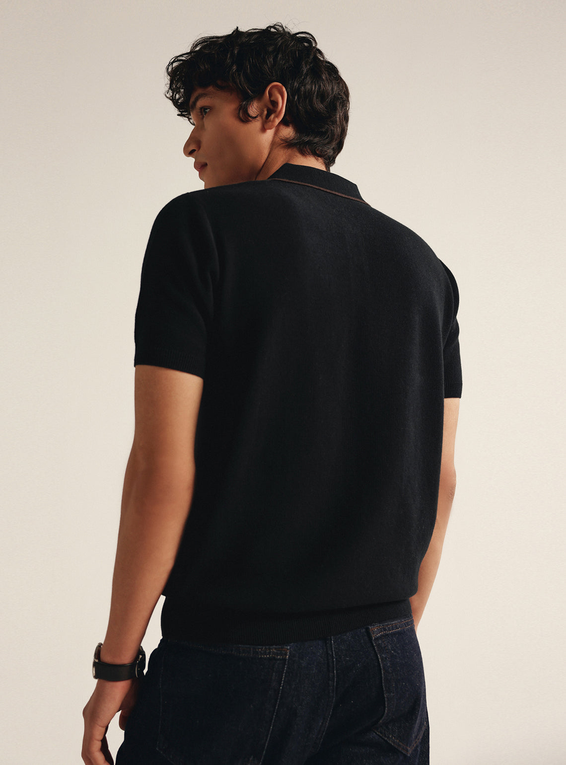 Onyx Black Moss Knit Polo