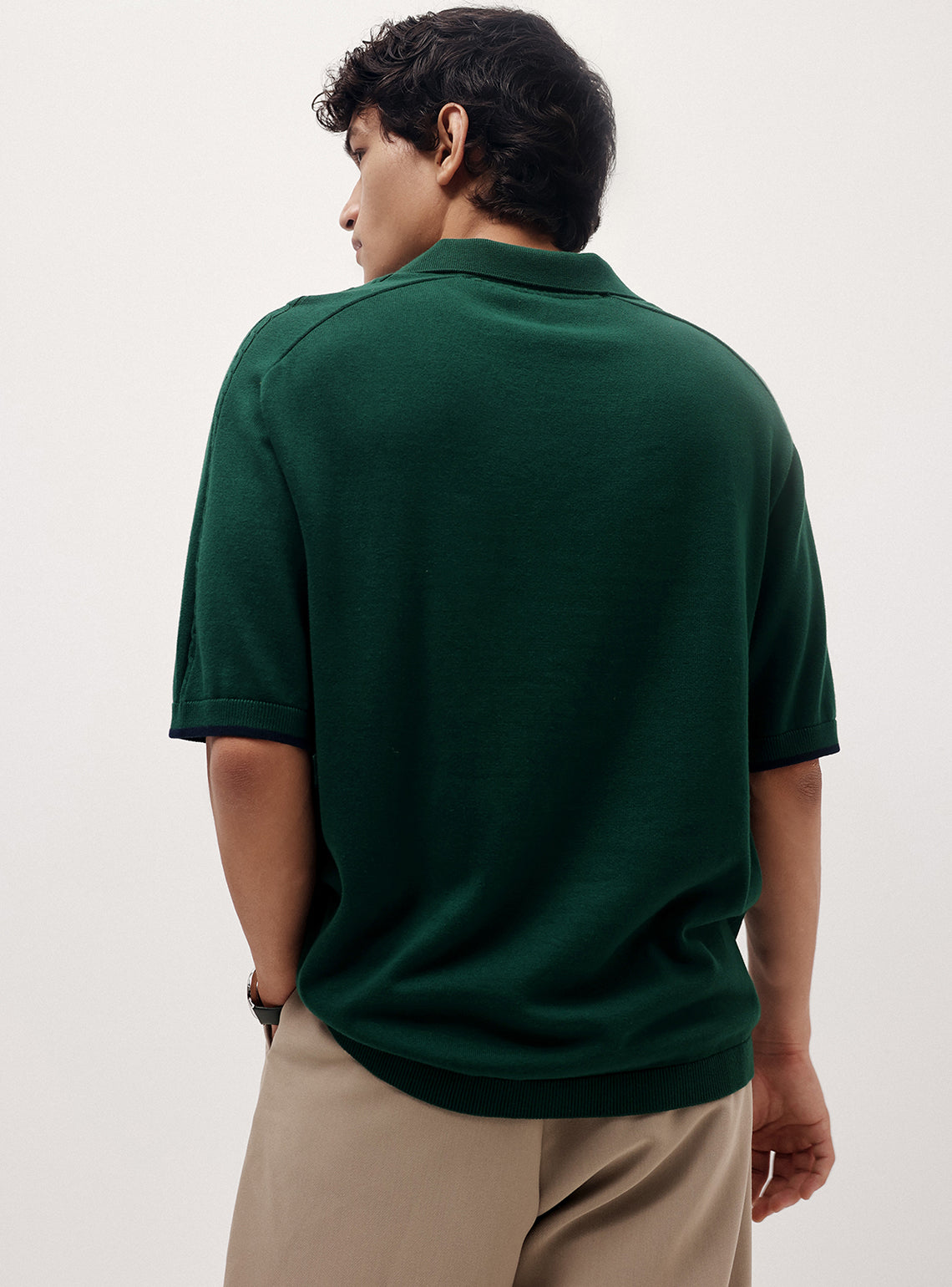 Nordic Green Cotton Micro Cable Knit Polo