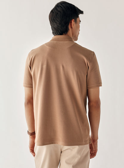 Saddle Brown Cotton Blend Pique Polo