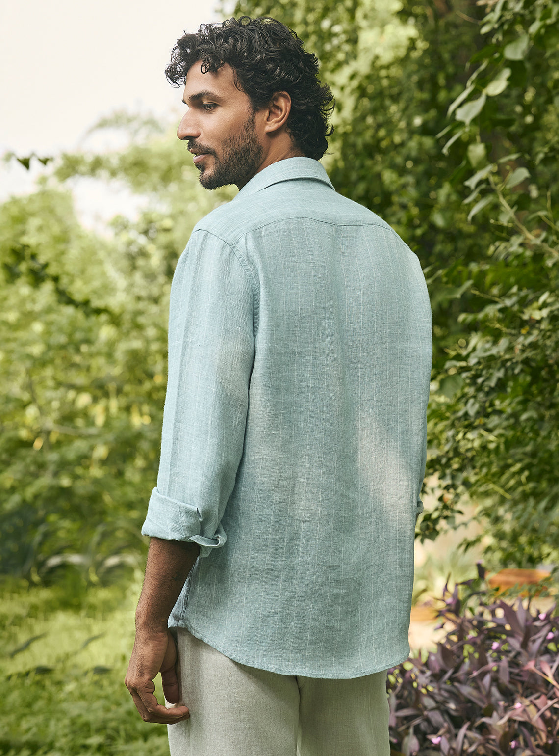 Tide Green European Linen Stripe Shirt