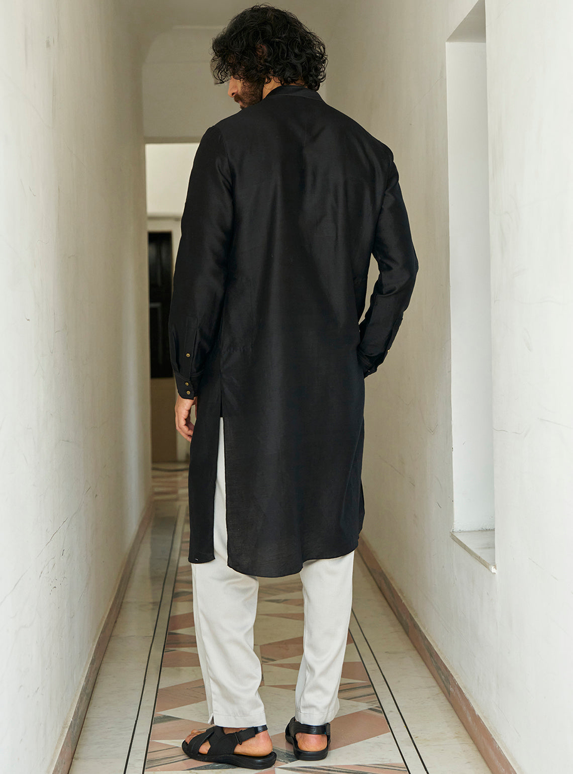 Koyal Black Cotton Silk Kurta