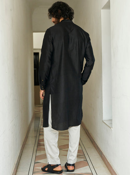 Koyal Black Cotton Silk Kurta