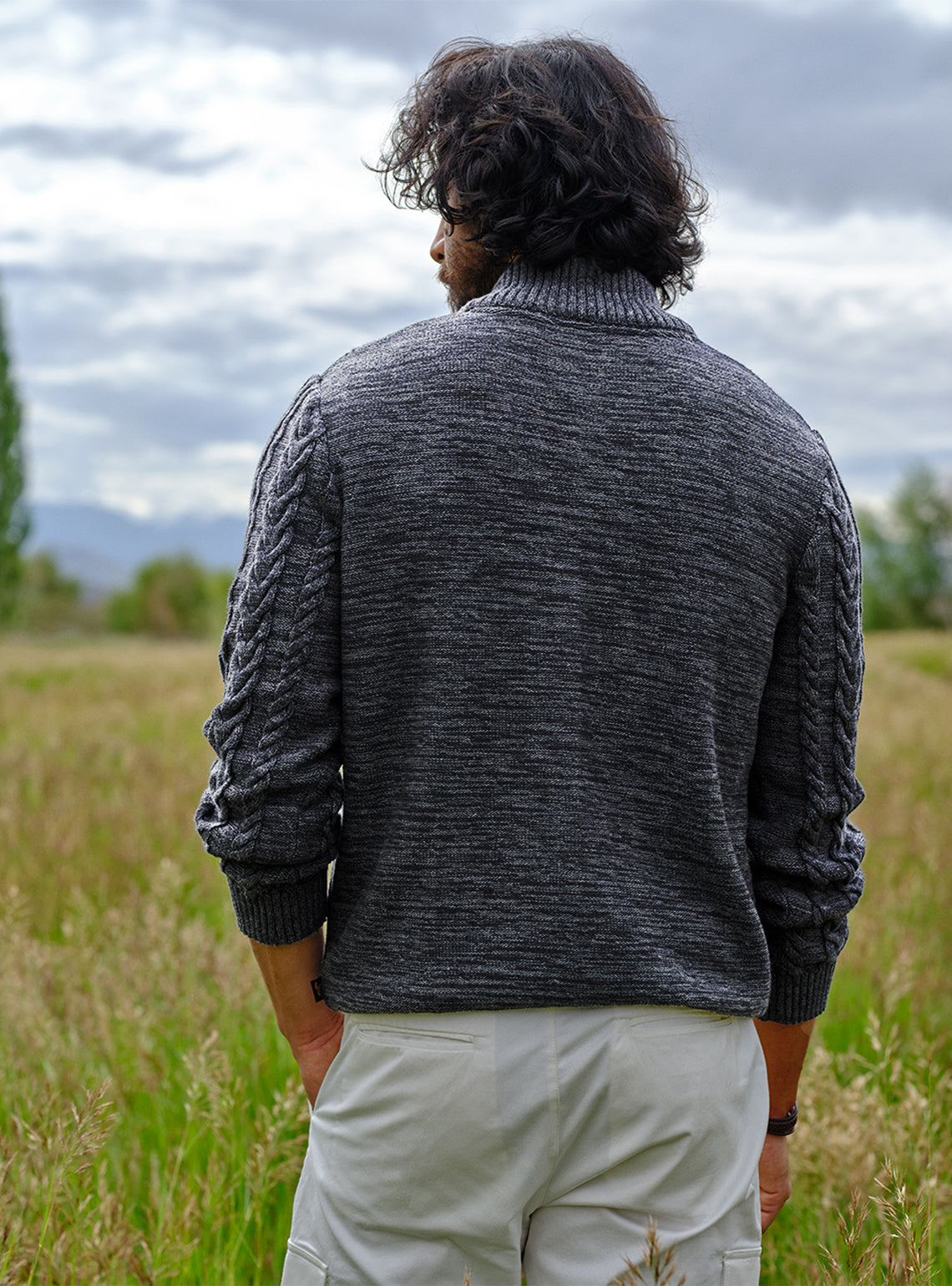 Shadow Black Cotton Melange Pullover