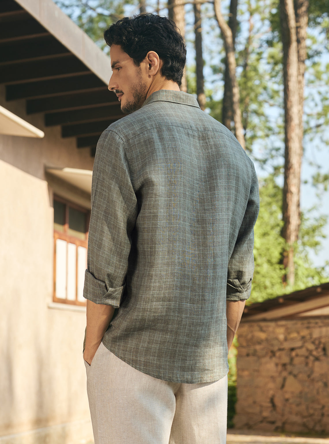 Fern Green Check Linen Shirt