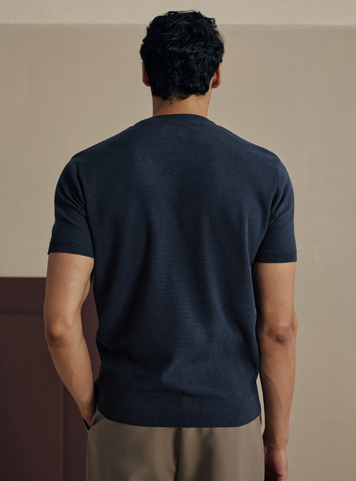 Marine Navy Moss Knit Cotton Crewneck