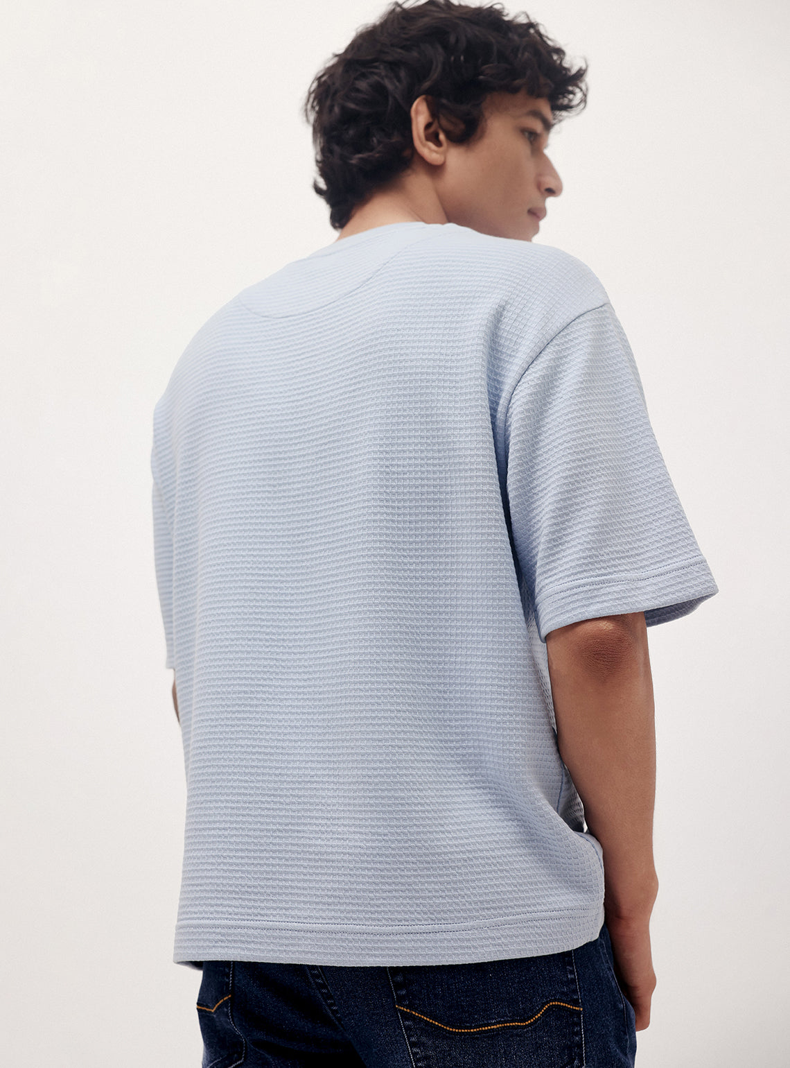 Sky Blue Cotton Jacquard Crew