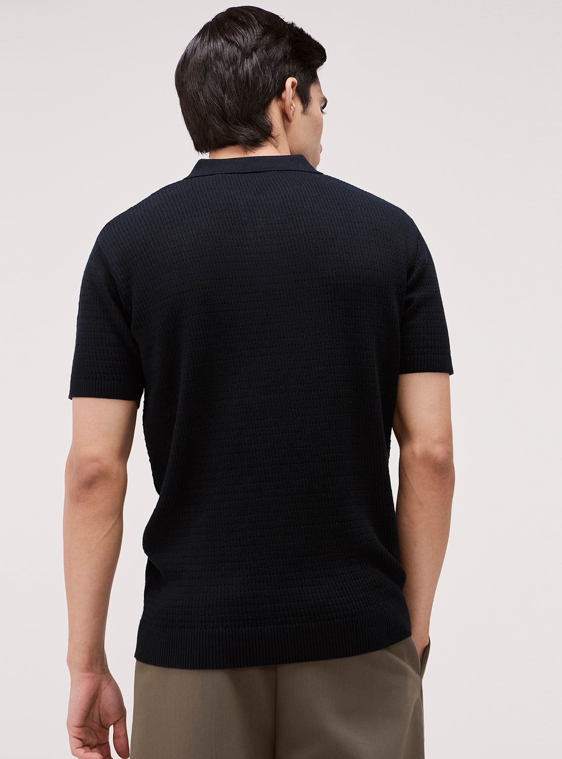 Jet Black Cotton Knit Polo