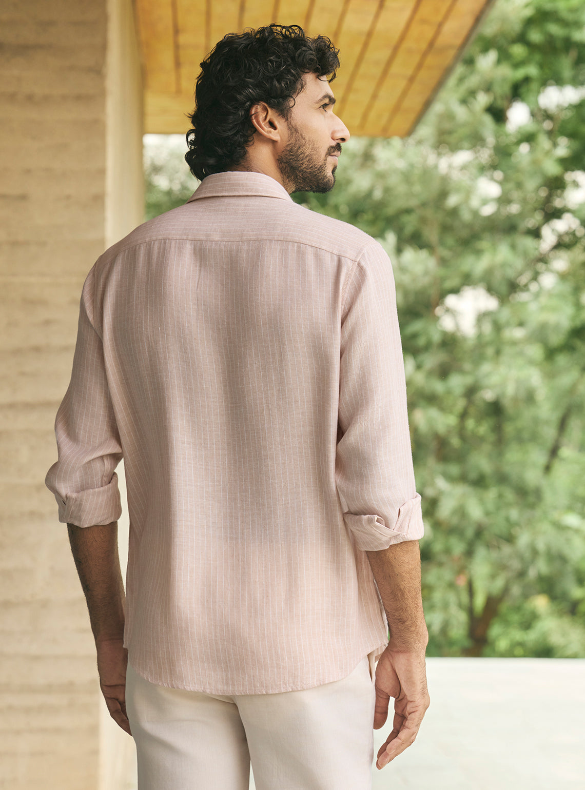 Blush Pink Stripe Linen Tencel Shirt