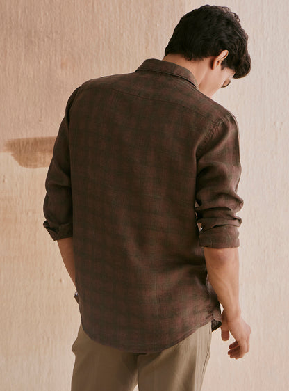 Roman Brown Check Linen Shirt