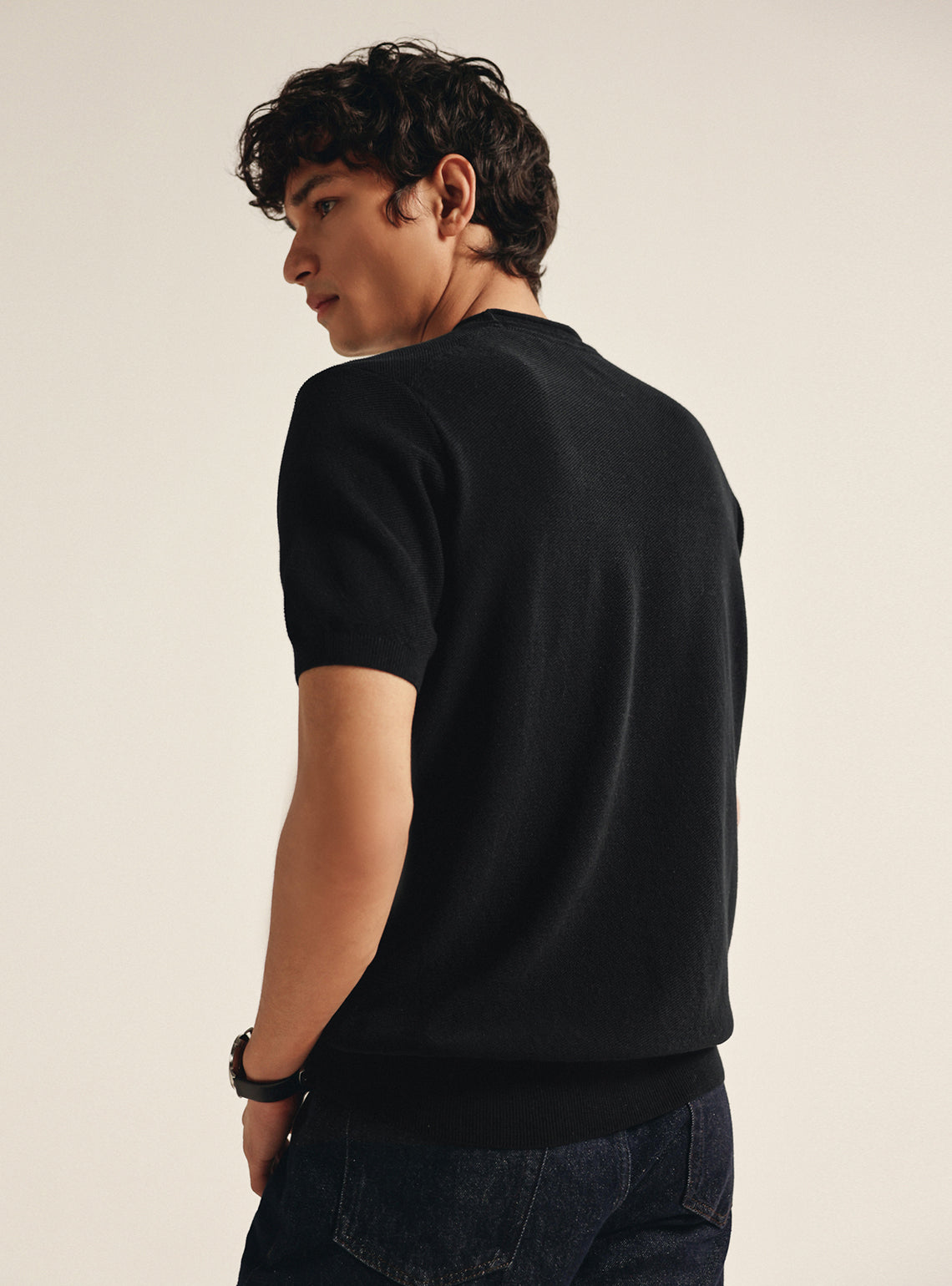 Obsidian Black Cotton Honeycomb Tee