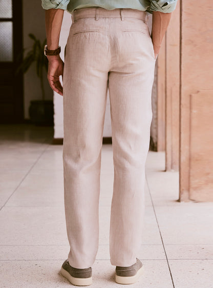Pearl Beige Linen Twill Trousers