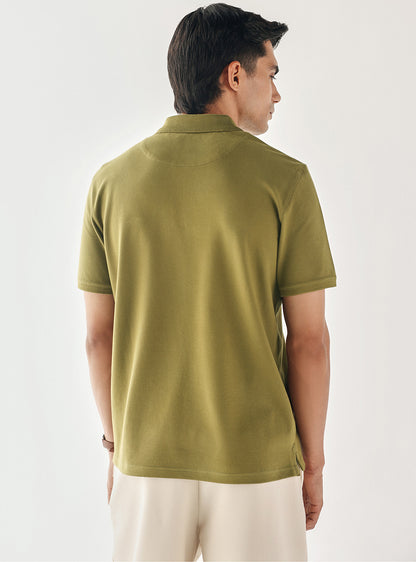 Matcha Olive Cotton Blend Pique Polo