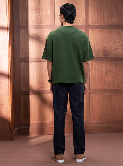 Brook Olive Cotton Jacquard Crew