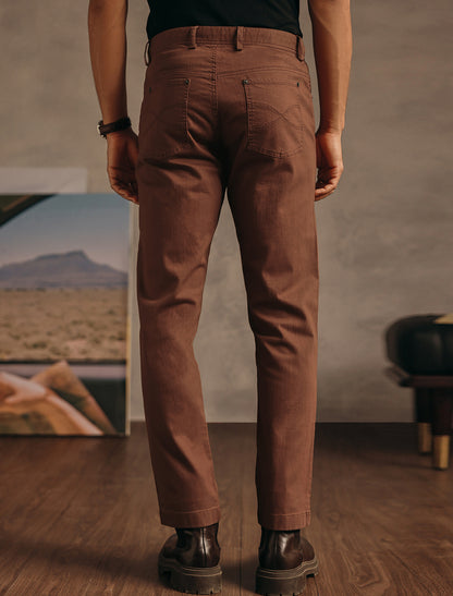 Saddle Brown Cotton Blend Overdye Denim Chinos