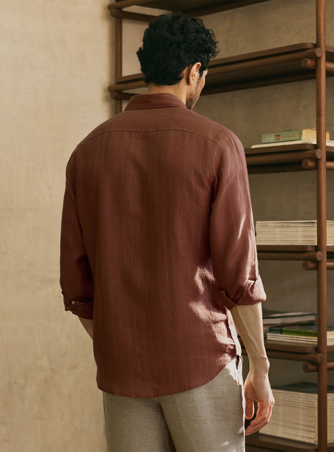 Flare Red European Linen Stripe Shirt