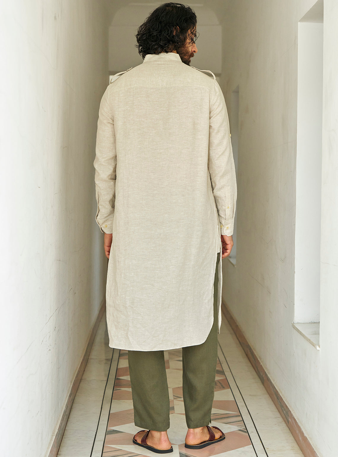 Kamal Khaki Linen Pathani Kurta