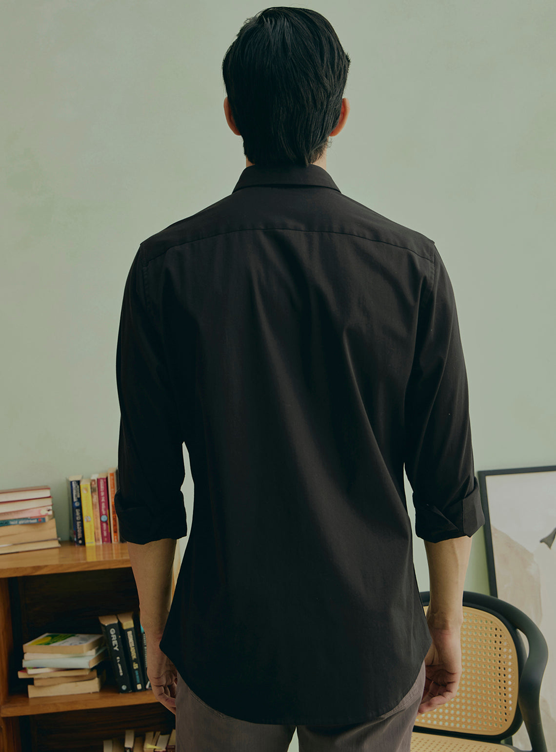 Balsamic Black Cotton Stretch Satin Shirt