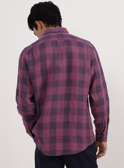 Burgundy Grid Linen Shirt