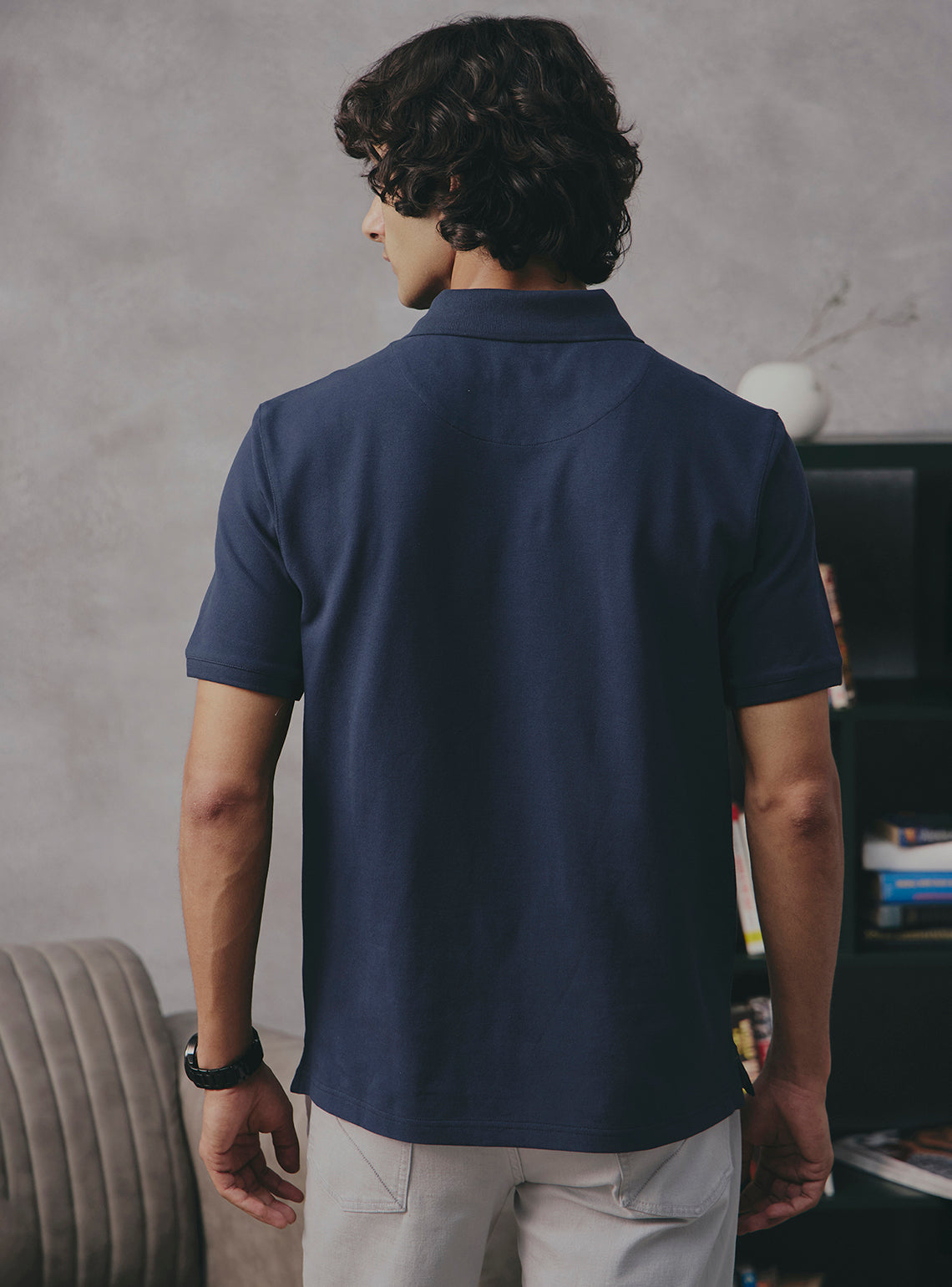 Thyme Navy Cotton Stretch Polo
